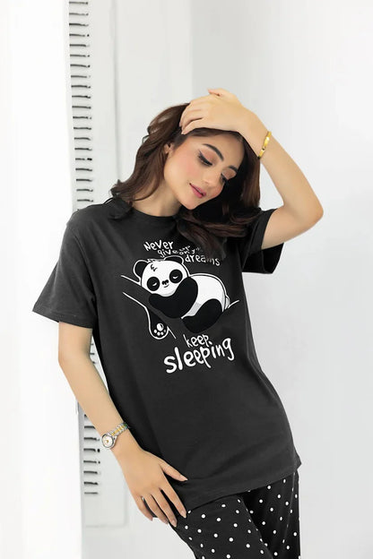 Black Never Give Up Printed Summer Night Suitt