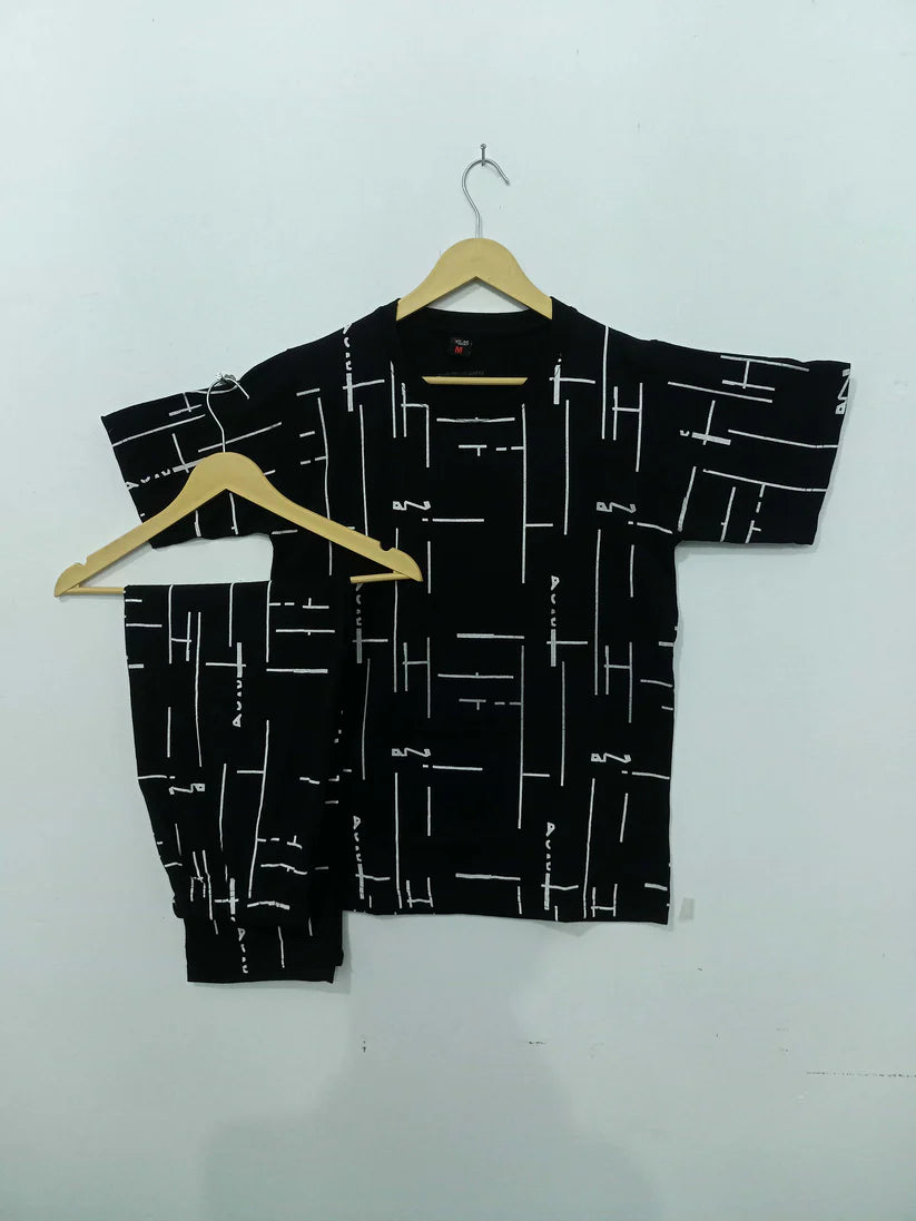 Black Capri Printed Summer Night Suit