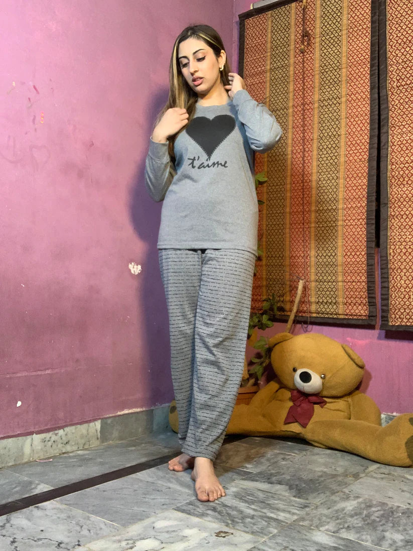 Black Heart Printed Summer Night Suit