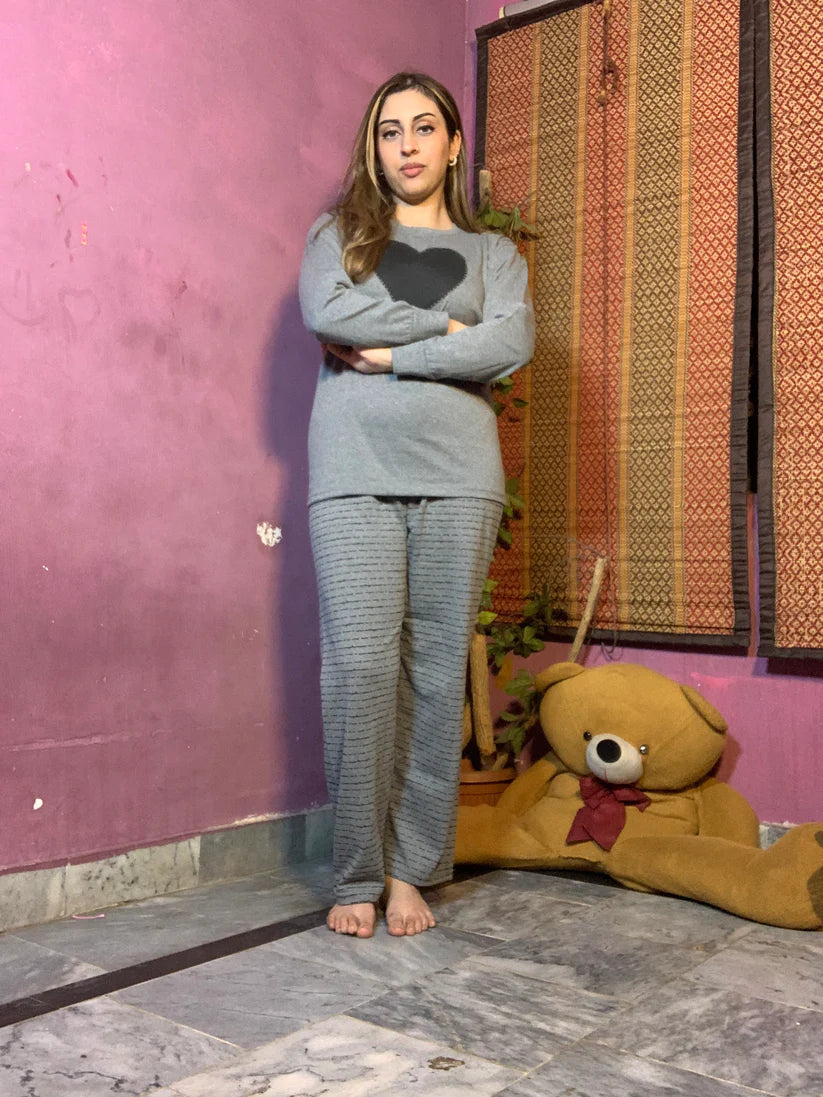 Black Heart Printed Summer Night Suit