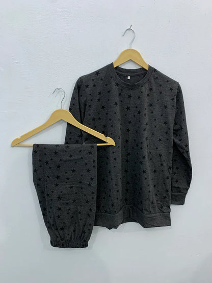 Charcoal Star Printed Summer Night Suit