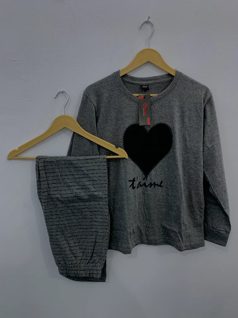 Black Heart Printed Summer Night Suit