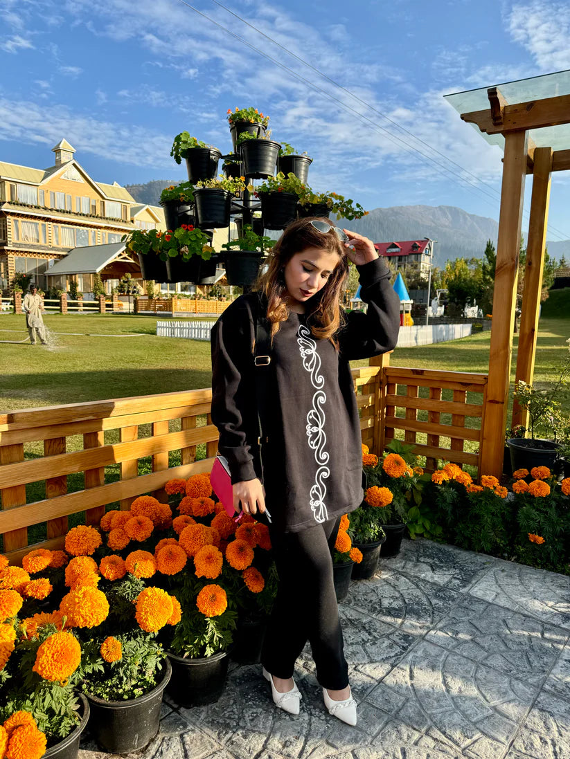 Winter Floral Printed Long Sleeves 2 PCs Co-Ord Set