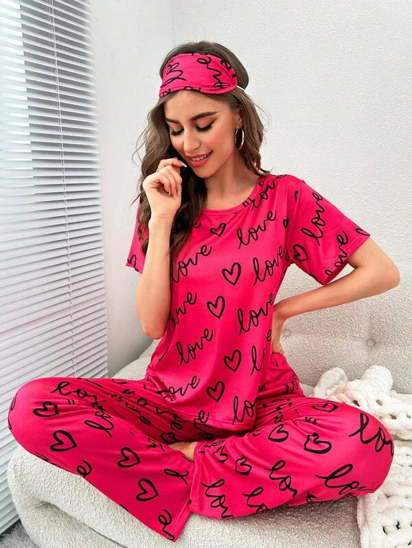 Love Heart Printed Summer Night Suit