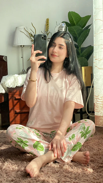 Peach Pajama Printed Summer Night Suit