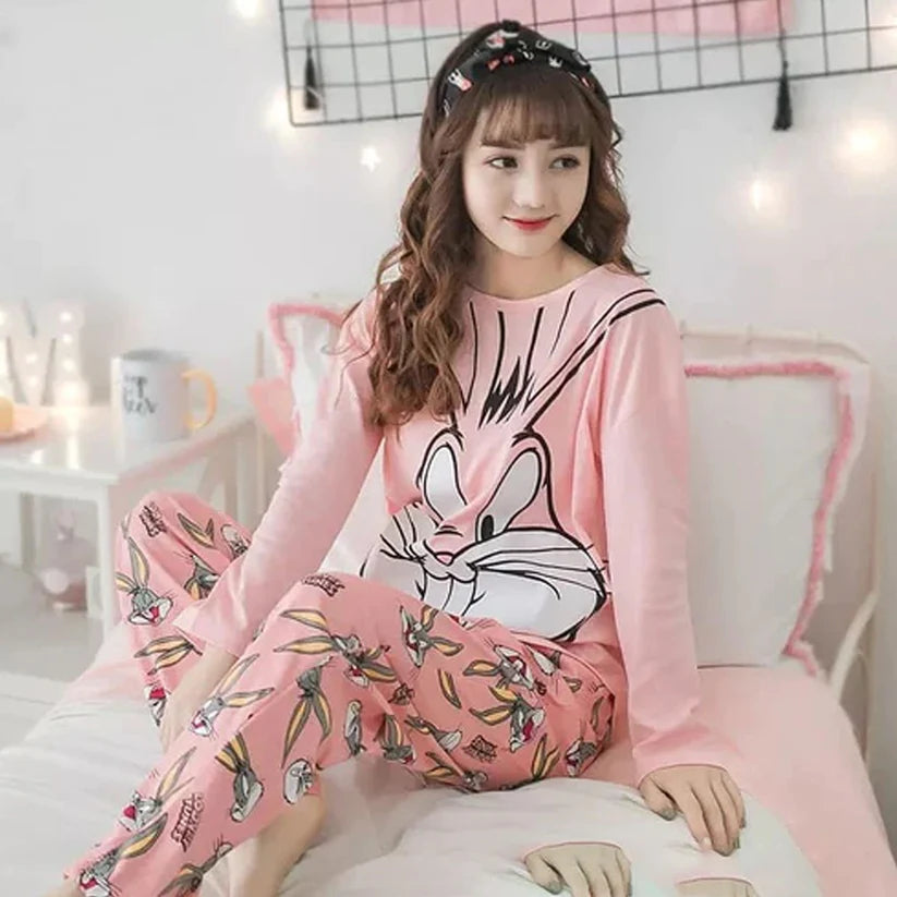Pink Bunny Printed Summer Night Suit