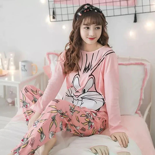 Pink Bunny Printed Summer Night Suit