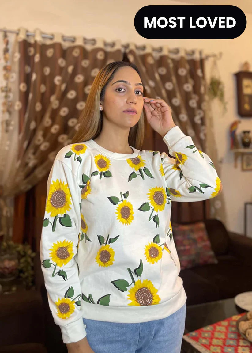 Winter Sunflowers Printed Sweatshirt