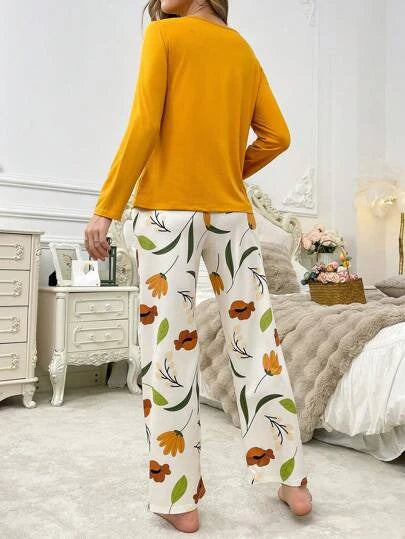 Yellow Flower Pocket Printed Summer Night Suit