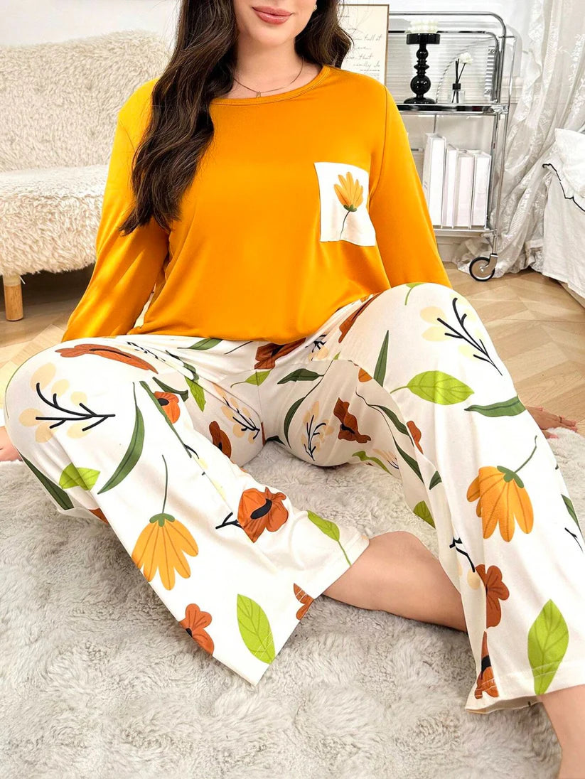 Yellow Flower Pocket Printed Night Suits