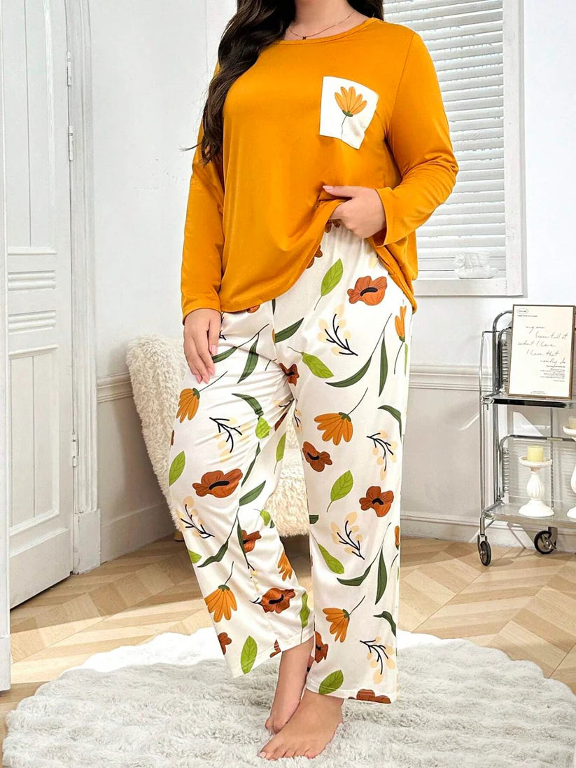 Yellow Flower Pocket Printed Summer Night Suit