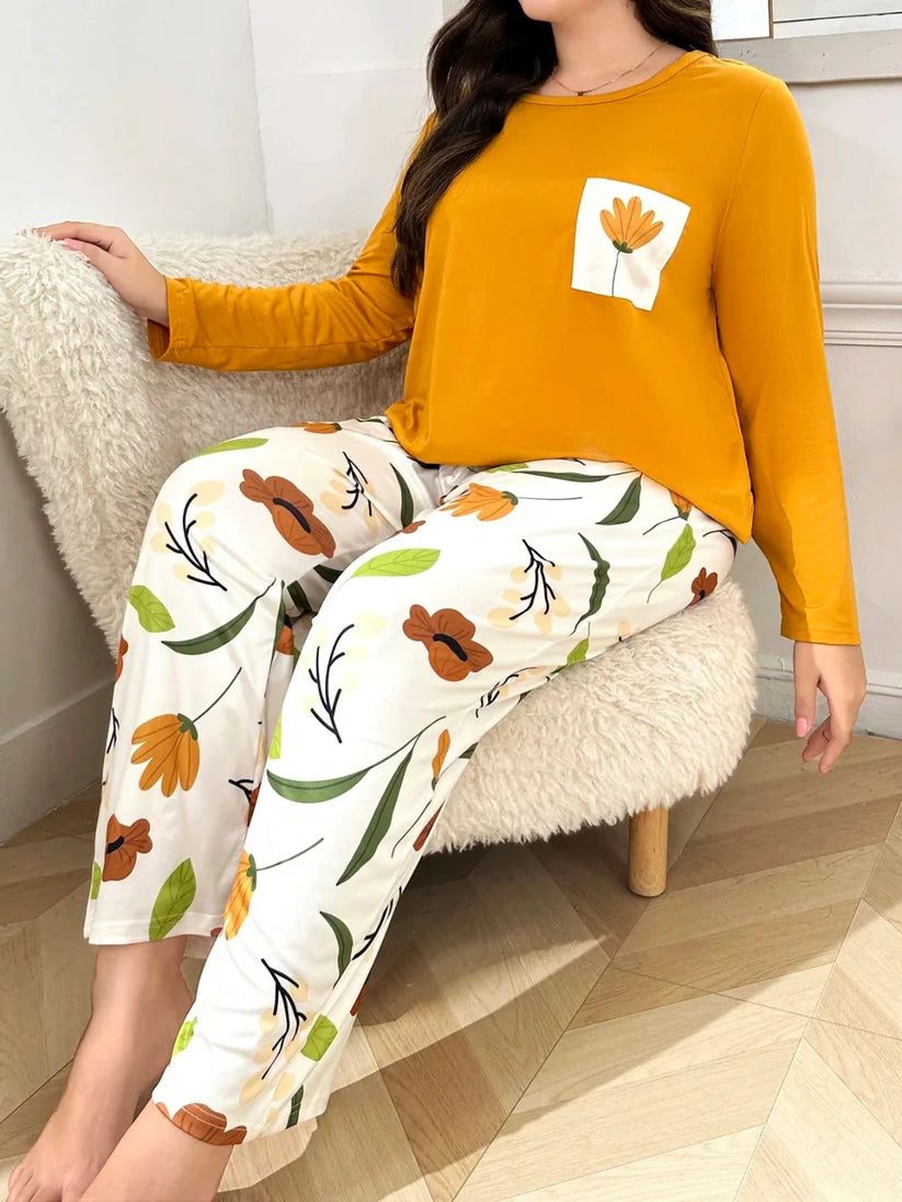 Yellow Flower Pocket Printed Night Suits