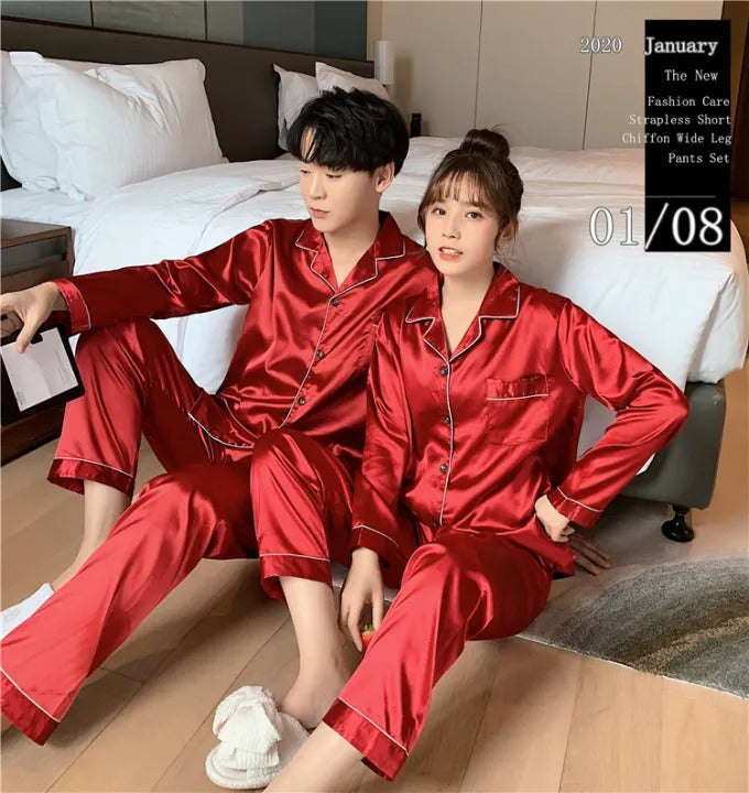 Midnight Glow Couple Satin Night Suit