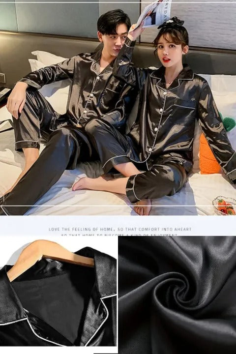 Midnight Glow Couple Satin Night Suit
