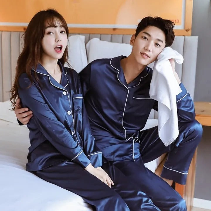 Midnight Glow Couple Satin Night Suit