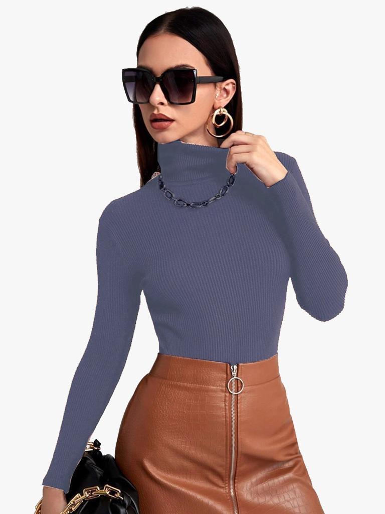Chic Ribbed Slim-Fit Turtleneck Top