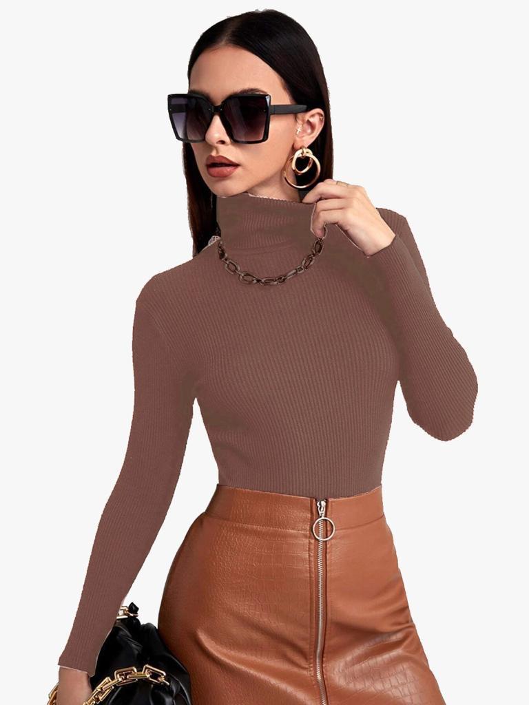 Chic Ribbed Slim-Fit Turtleneck Top