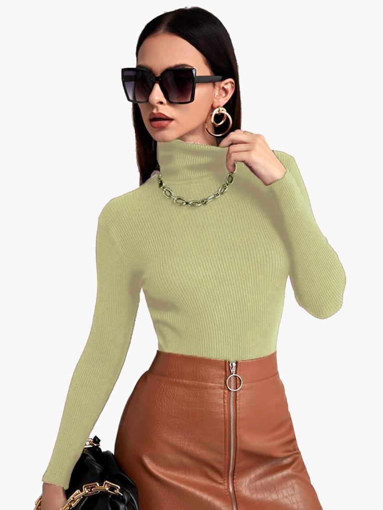 Chic Ribbed Slim-Fit Turtleneck Top
