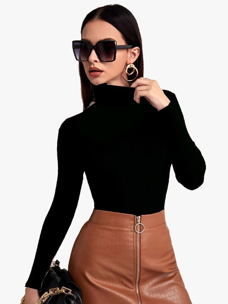 Chic Ribbed Slim-Fit Turtleneck Top