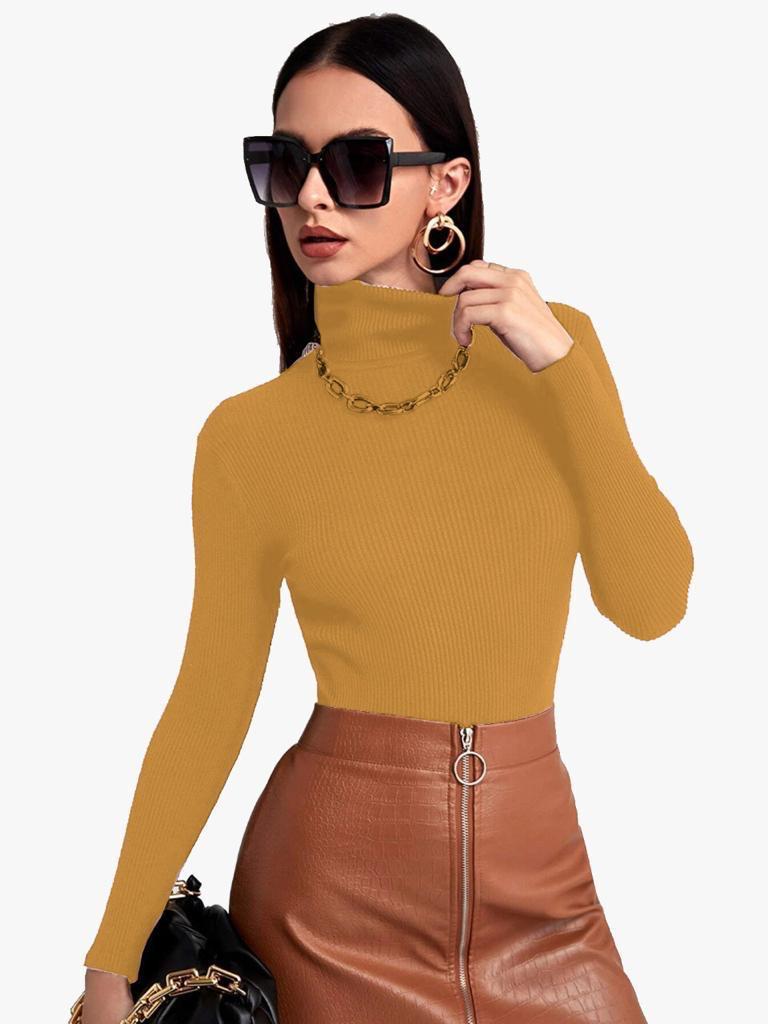Chic Ribbed Slim-Fit Turtleneck Top