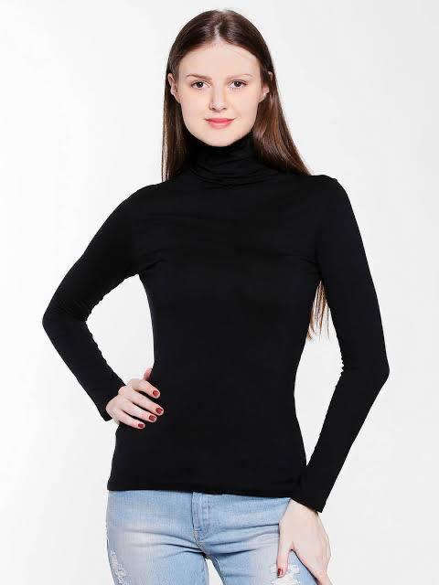 Classic Black Slim-Fit Turtleneck Top