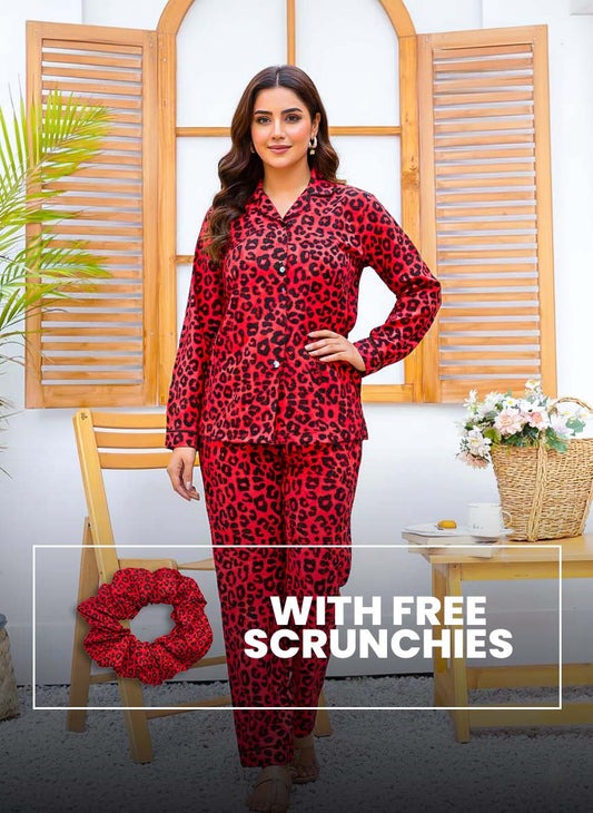 Imported Linen Printed Red Rose PJ Set-LP4