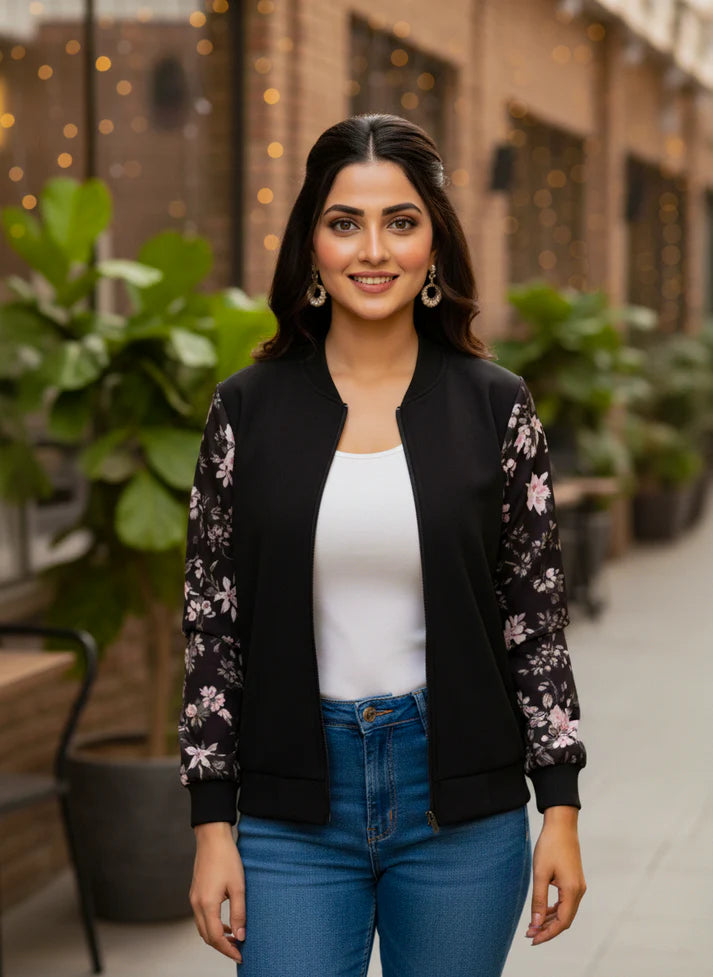 Winter Fleece Floral Printed Jacket For Women