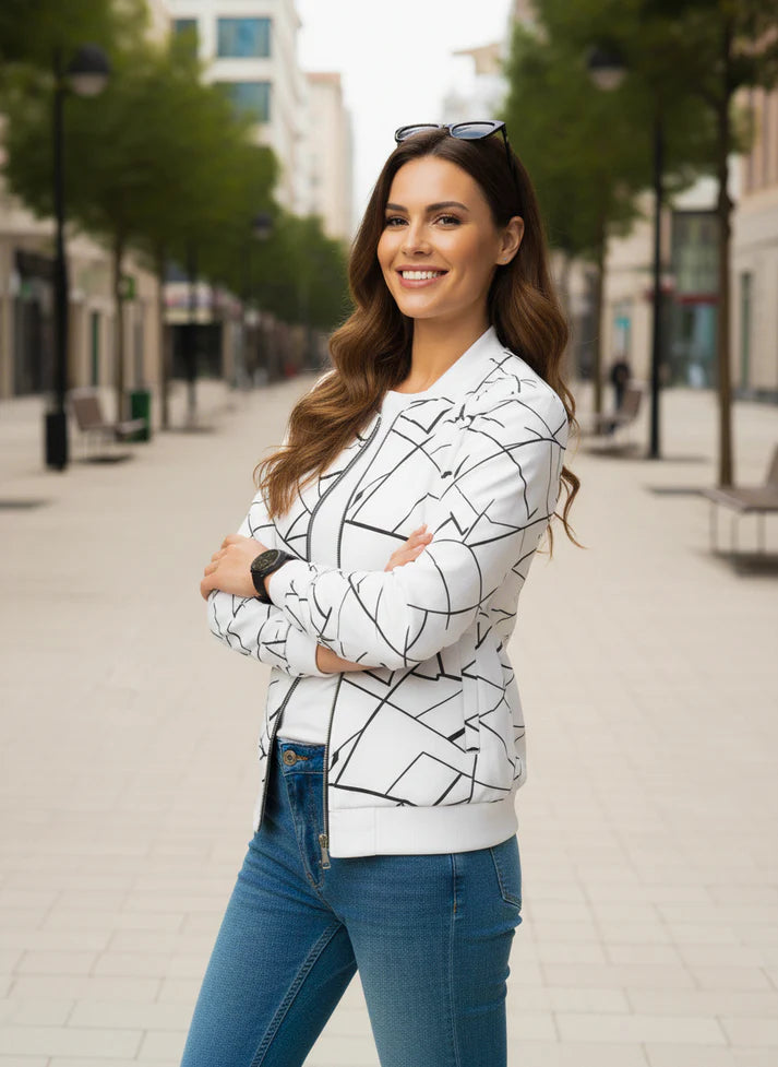 Winter Geo Printed Jacket For Women