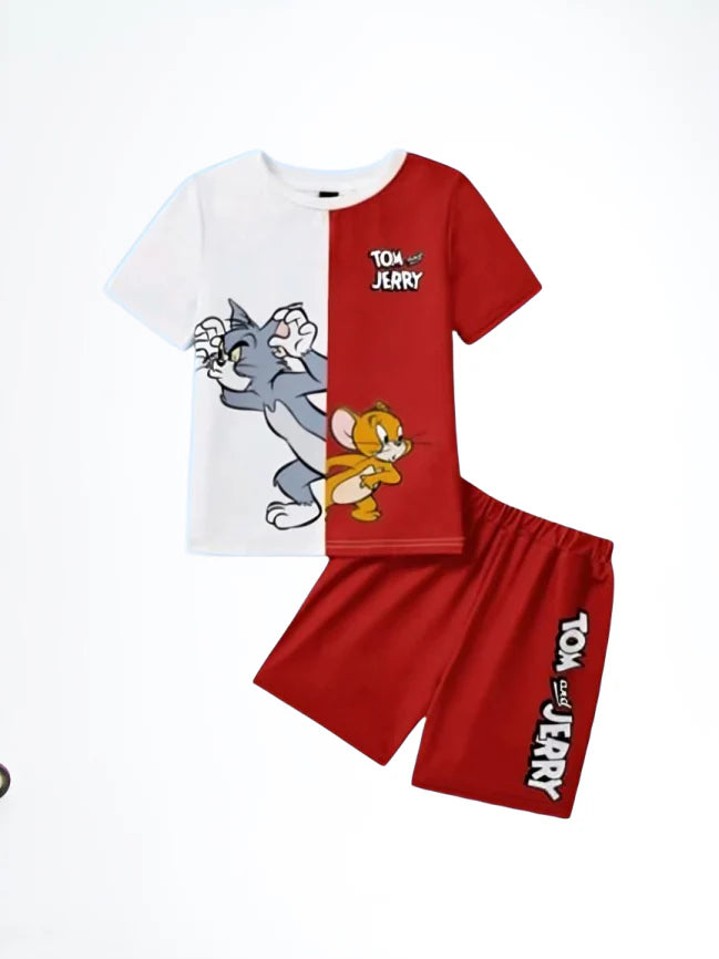 Red Tom & Jerry Half Sleeve Kids Suit (Each)