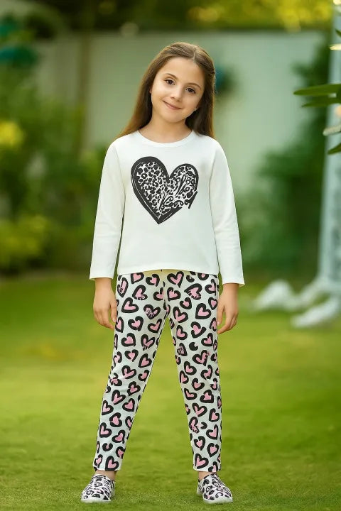 Leopard Heart Kids Night Suit