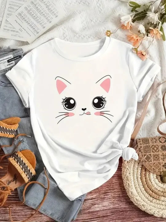 Cute Cat Printed T-Shirt