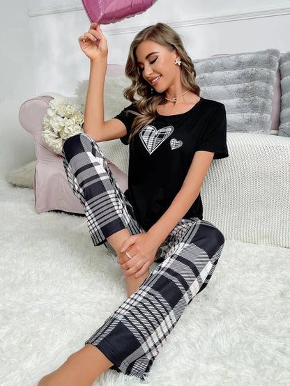 White Heart Print Summer Night Suit