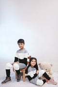 Grey & Black Panel Happy Everyday Printed Kids Winter Suit