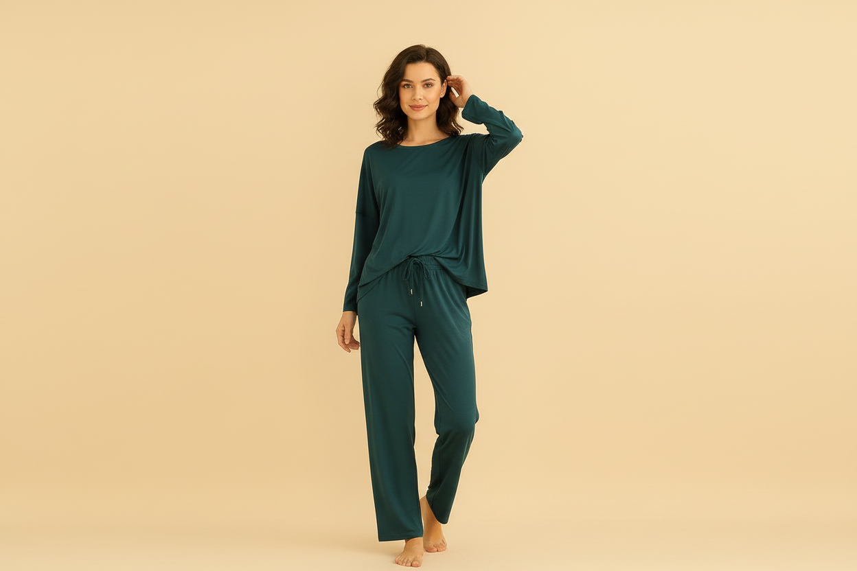 Persian Blue V-Neck Women Night Suit PJ Set
