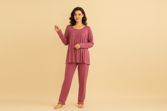 Maroon Round Neck Frill and Plazoo For Women