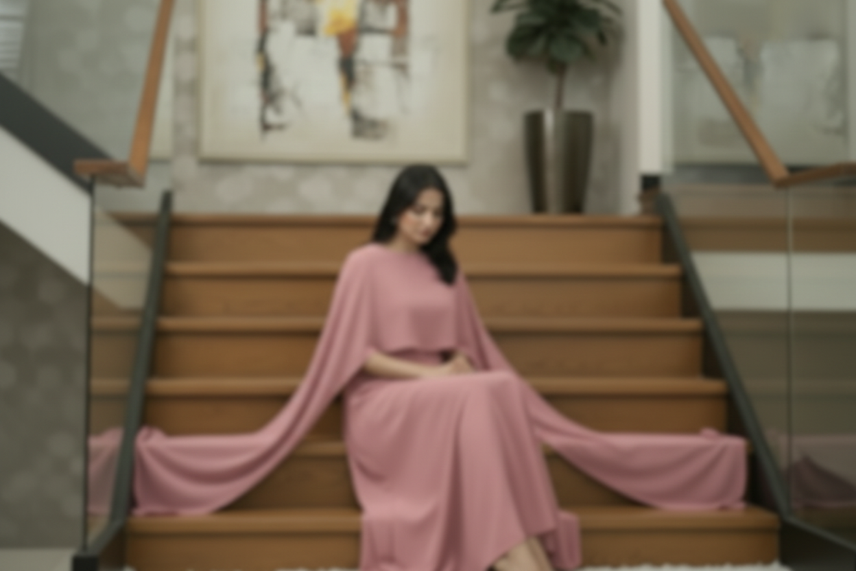 Pink Chiffon Cape Flora Maxi with Trouser