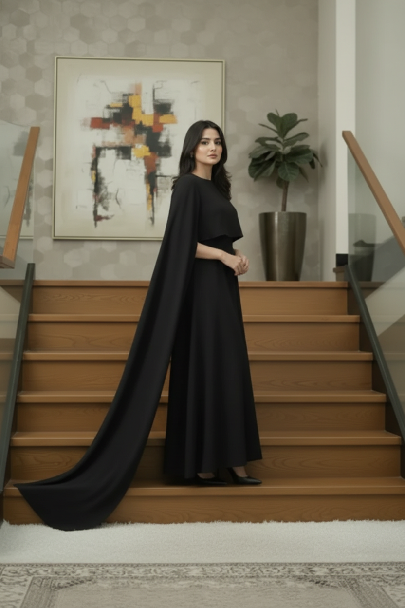 Black Chiffon Cape Flora Maxi with Trouser