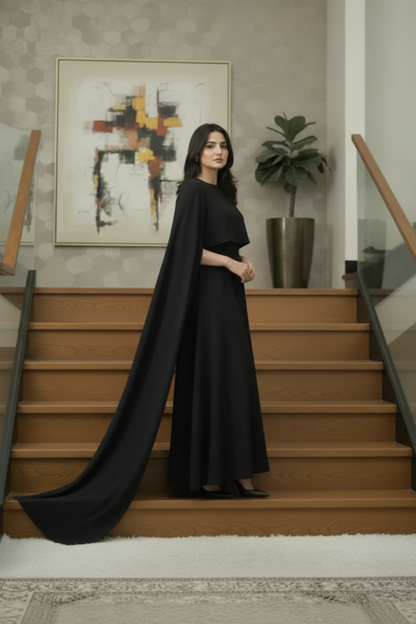 Black Chiffon Cape Flora Maxi with Trouser