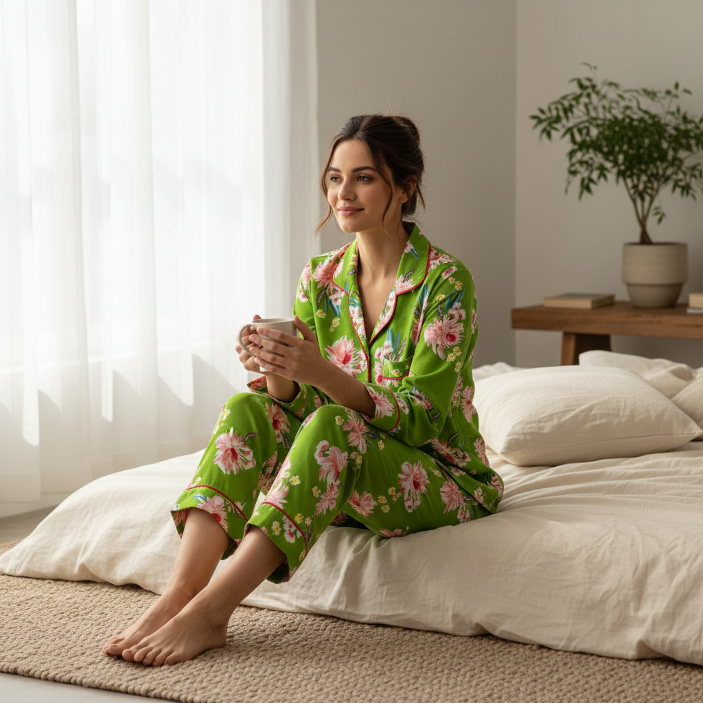 Imported Linen Printed Rosy Garden PJ Set-LP19