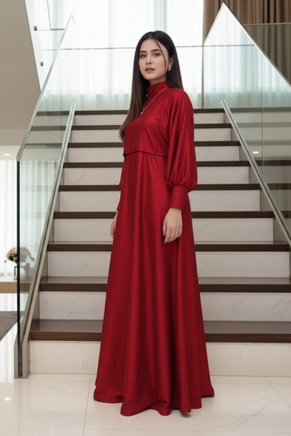 Red Glitter 'Moonlight Shimmer' cape and maxi two-piece set