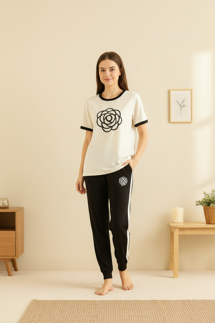 White Flower Style Track Suit