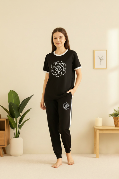 Black Flower Style Track Suit