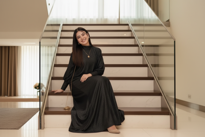 Black Glitter 'Moonlight Shimmer' cape and maxi two-piece set