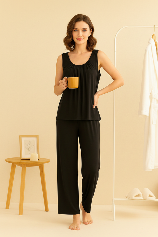 Black Sando Tshirt With PLazo Pajama