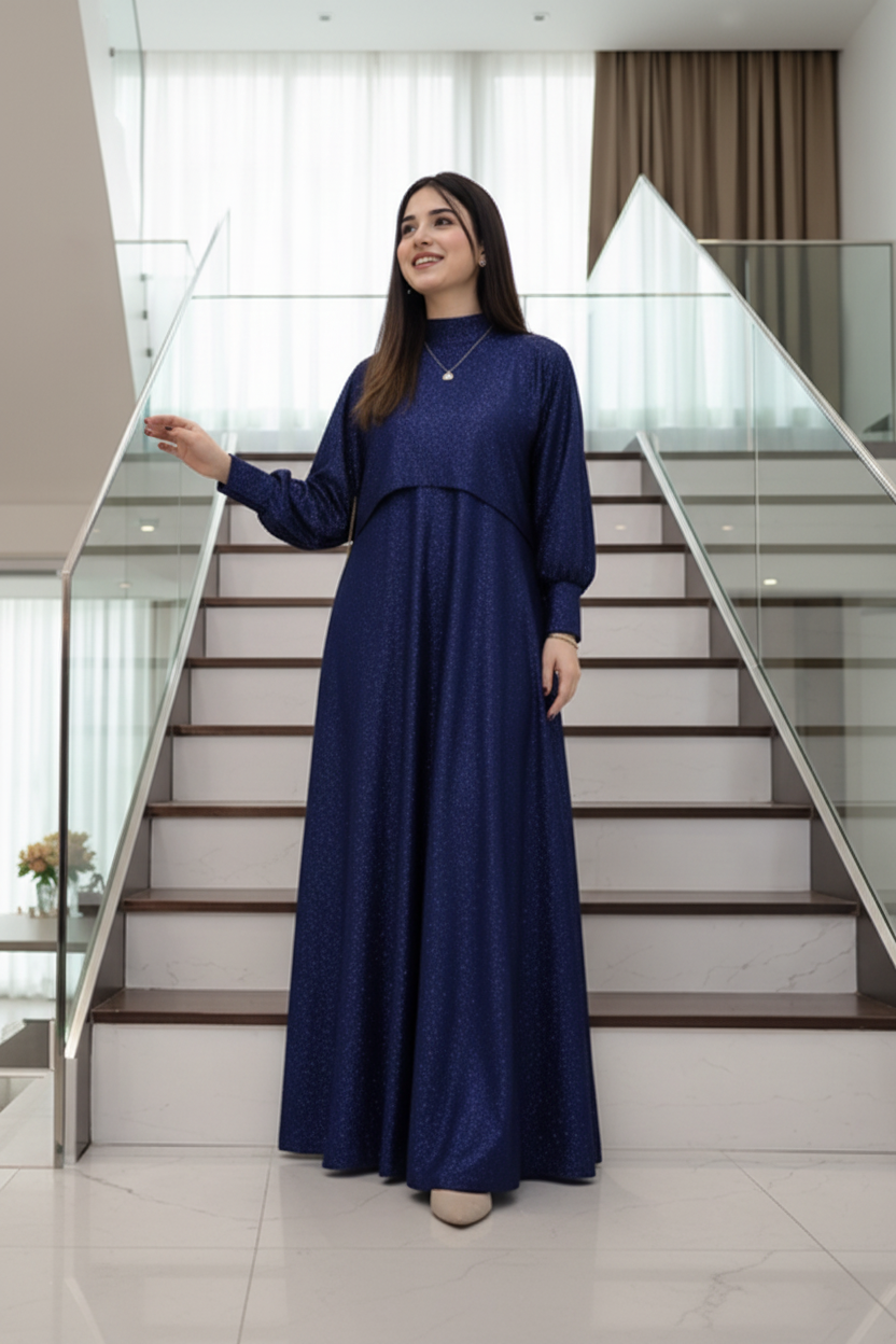 Midnight Elegance Glitter 'Moonlight Shimmer' cape and maxi two-piece set