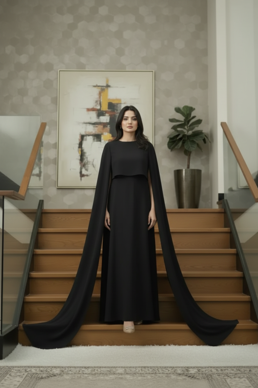 Black Chiffon Cape Flora Maxi with Trouser