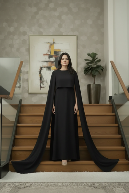 Black Chiffon Cape Flora Maxi with Trouser