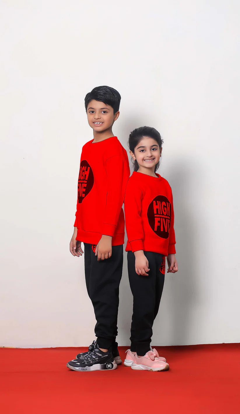 Red High Five Printed Kids Winter Suit (Each)