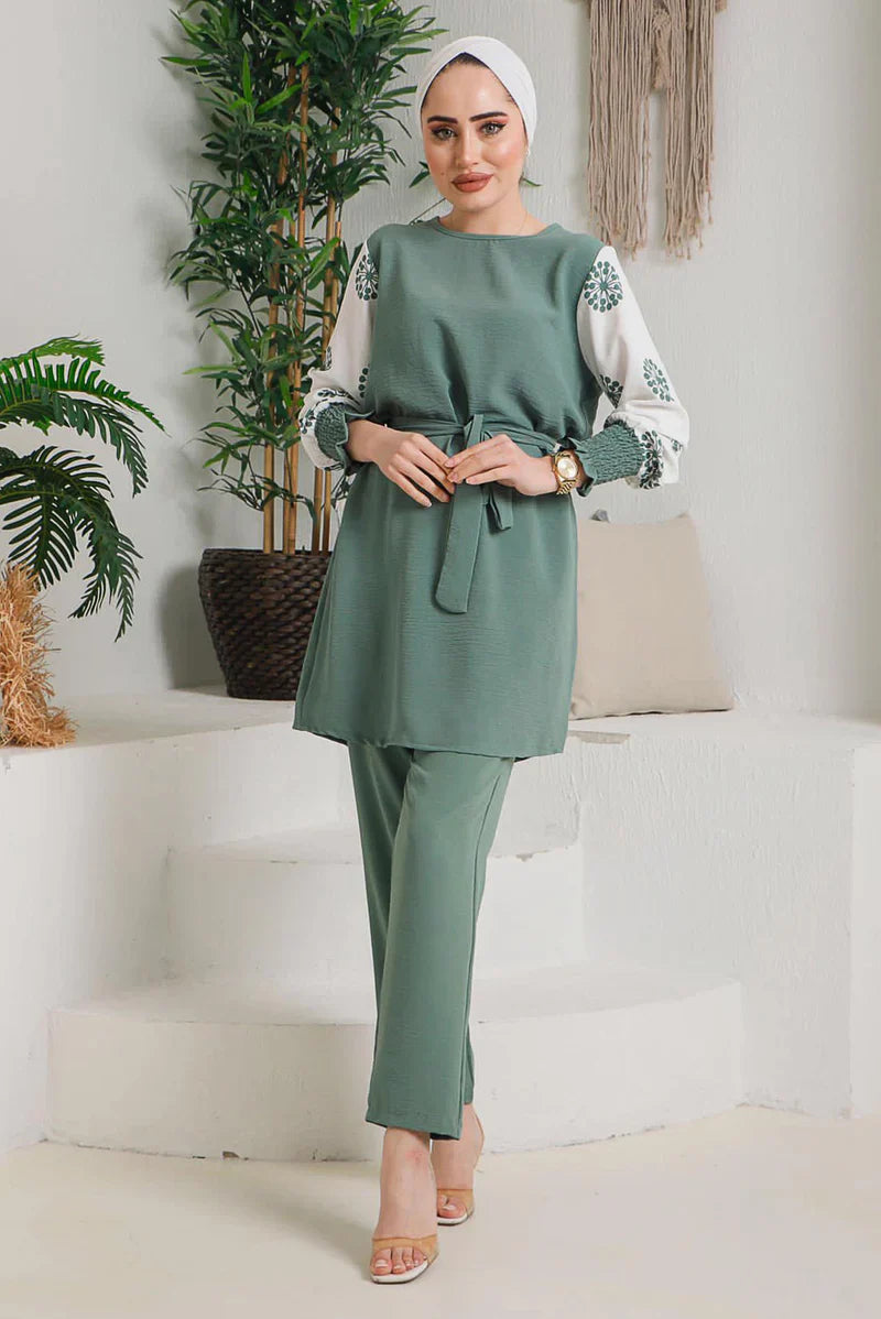 Winter Frock Style Printed Long Sleeves 2 PC Co-Ord Set