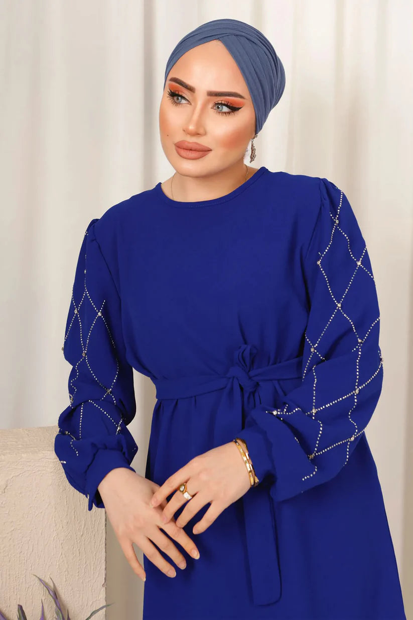 Winter Blue Diamond Printed Long Sleeves 2-Piece Co-Ord Set